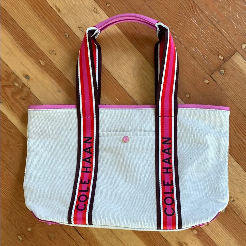 Cole Haan‎ Cream and Pink Summer Canvas Tote Bag